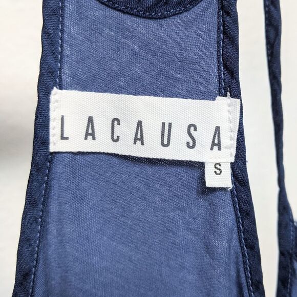 NWT LACAUSA Racer Slip Dress Blue S - Picture 3 of 7